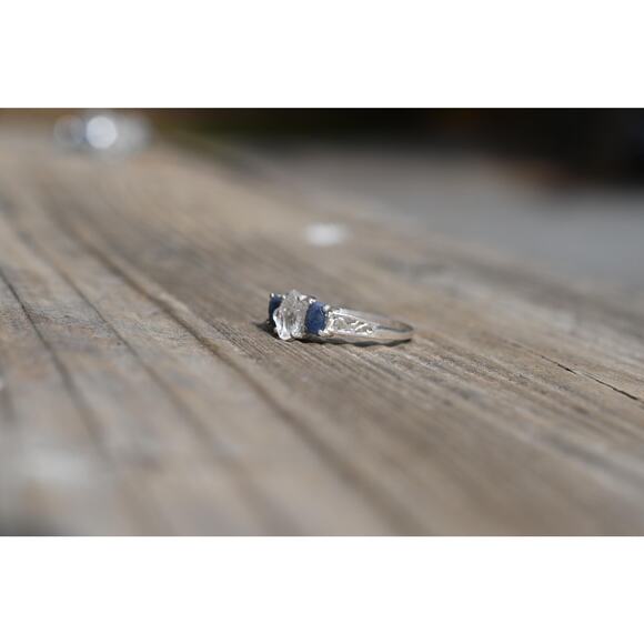 Engagement ring Burmese Sapphire and Lake County Diamond Sterling Silver - Picture 3 of 4